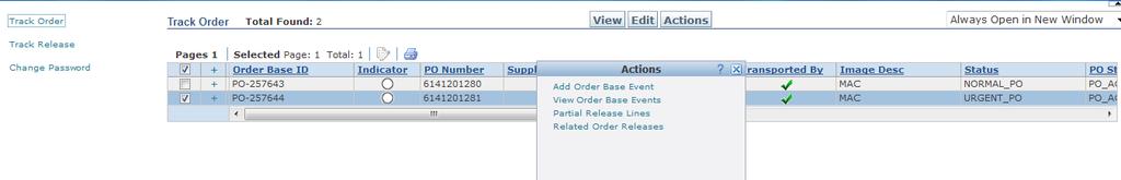Click Track Order Enter PO Number to search Order Result Screen appears Select the PO and click