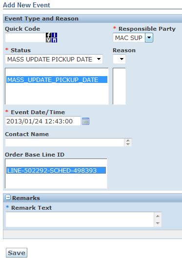 Responsible Party by selecting from the drop down list Select the status from the drop down list Supplier Ack Status