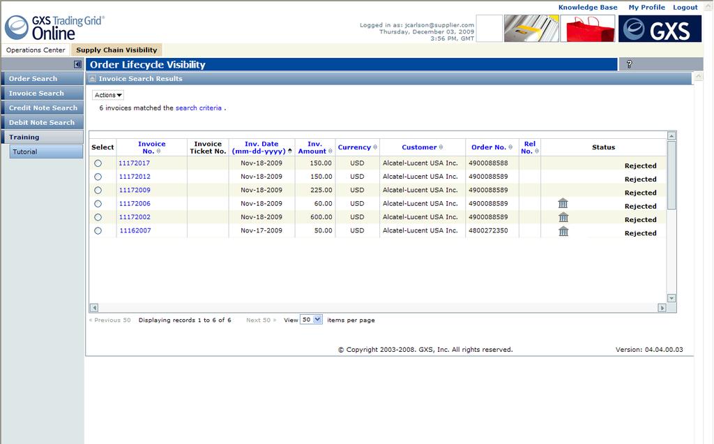 Invoice Status Updates in OLV (continued) 9 This example shows that six invoices have been rejected.