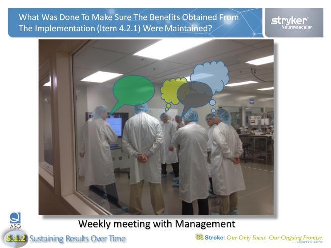 One of the methods used to ensure the benefits were sustained was regular meetings with management.