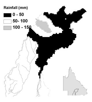 Rainfall greater than 50mm Sampling location Figure 2. Example of rainfall grid clipped to catchment boundary within the Murray Darling catchment.