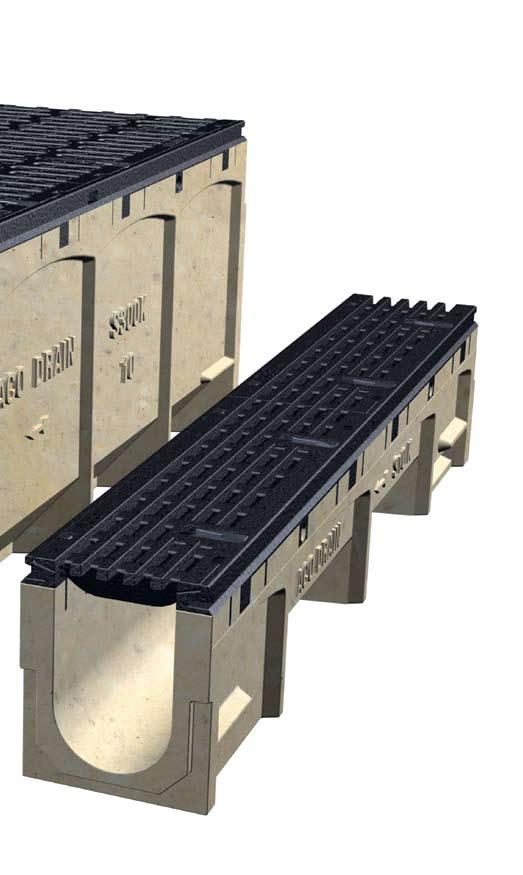 ACO DRAIN Ductile iron edge rail - integrally cast-in rail provides maximum strength and protection for channel body.