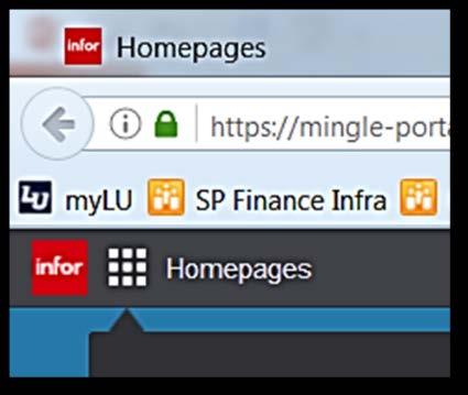 Home Pages. Click this button. This will bring up the menu. Select Infor XM.
