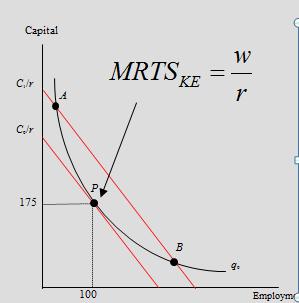 Chapter 5: Cost Minimization A firm minimizes the costs of producing q0 units of output by using the capitallabor combination at point P, where