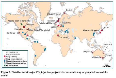CO 2 storage underway Distribution of major CO 2 injection projects underway or