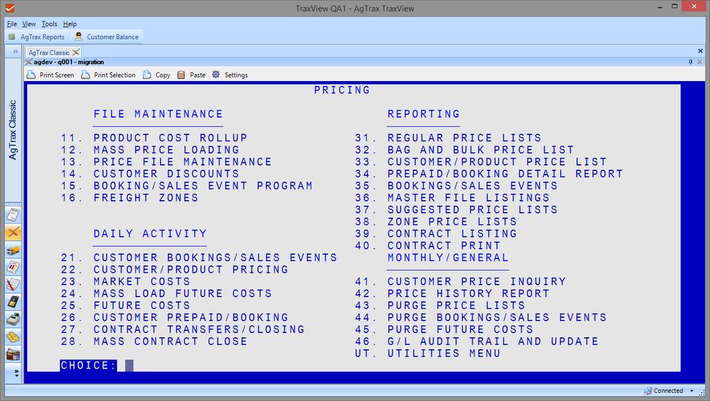 Pricing/Sales Contracts User s Guide - Page - 2 PRICING MENU INSTRUCTIONS This menu program is used by the operator to select the desired Pricing program.