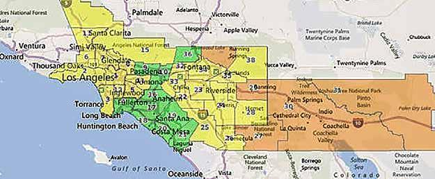 The South Coast Air Quality Management District includes 4 counties: Los Angeles, San Bernardino, Riverside and Orange, though the high desert areas of LA and San Bernardino counties are not included.