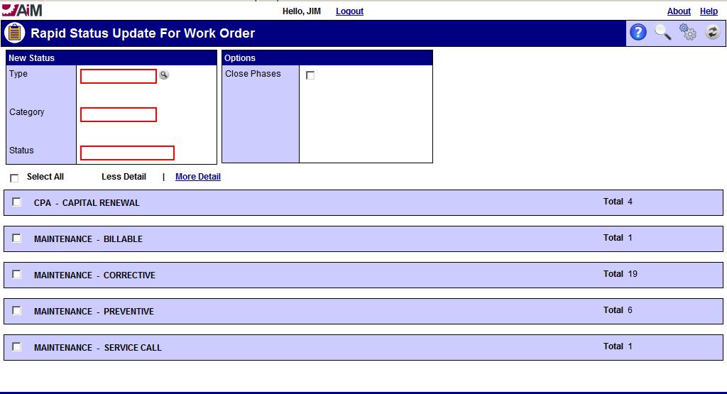 Chapter 6: Rapid Status Update for Work Order Screen AiM User Guide Chapter 6 Part 1 Rapid Status Update for Work Order Conceptual Guide This chapter of the User Guide, details the Rapid Status