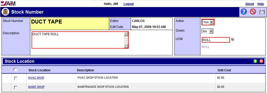 12. Stock Number Screen Shop stock is a type of inventory with no inventory control functionality (cost to the job only).