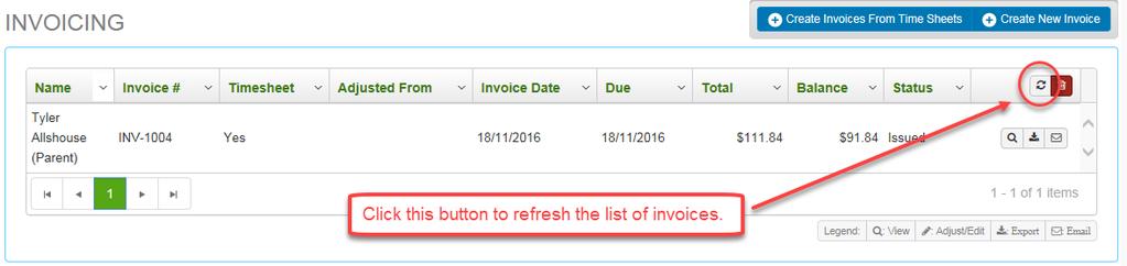 Search button to apply all NOTE: The filters are remembered, which means if you close the window, the next time you open the Invoices window the filters will still be applied to the list of