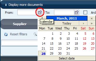 Figure 9 Date selection area details Note: Clicking on the Display button without entering any date in the From and To fields automatically sets the active time period to 1 year (i.e. the maximum allowed by the application).