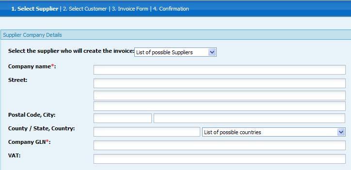 Figure 28 Supplier Company Details (Create Invoice) 5.4.1.2. Supplier Contact This area contains details about the supplier contact person. Figure 29 Supplier Contact (Create Invoice) 5.4.1.3.