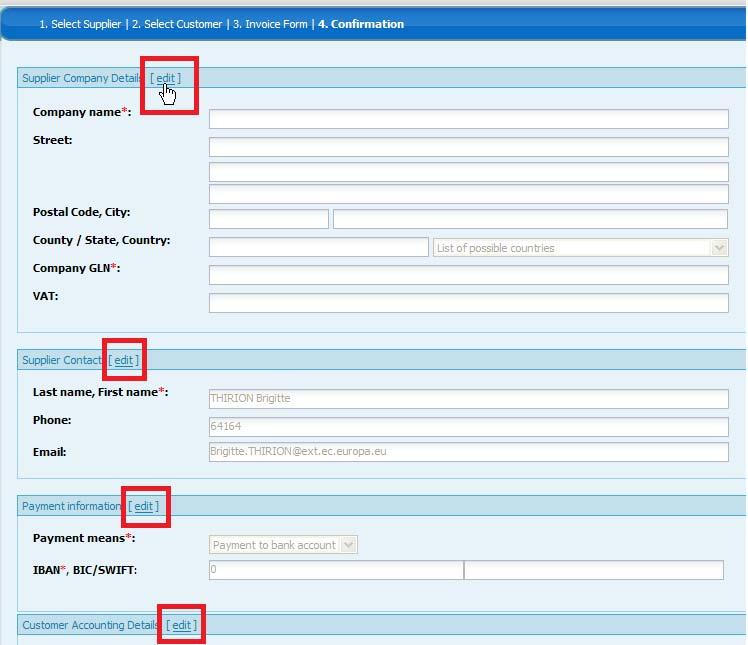 Figure 42 Editable fields in the Confirmation step The Save button on the