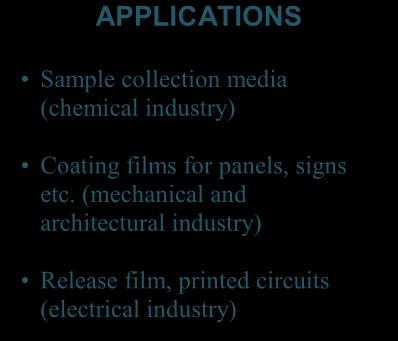 (mechanical and architectural industry) Release film, printed circuits (electrical industry) DELIVERY PROGRAM Sheet: Normal Sheet sizes 1200 x 1200mm; 2000mm x 1000mm; 600mm x 600mm Available