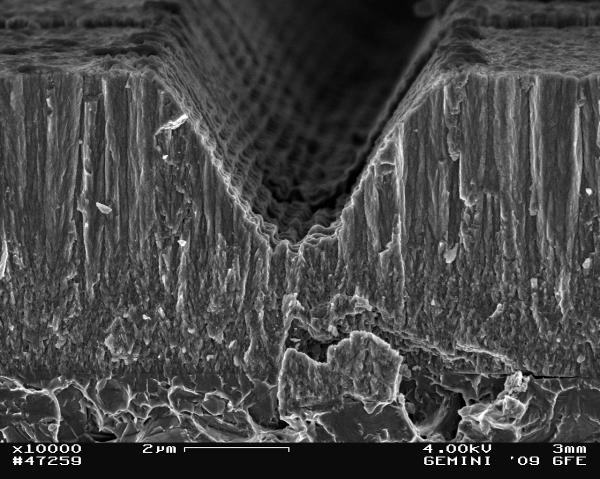 Micro structuring of the PVD-layers (Cr 0,79 Al 0,21 )N 6,4 µm 3,9 µm 5,2 µm (Cr 0,66 Al 0,32 Si 0,02 )N 4,9 µm