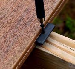 Black HDPE fastener with pre-inserted screw practically disappears between deck boards Carbon steel-coated screw helps to prevent rust and corrosion Patented teeth help prevent lateral board movement