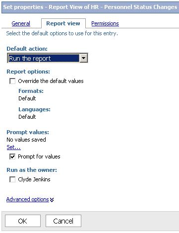 Saving a Report View 9. Click Set under Prompt values. 10. Select the prompt values as you normally would, then click Run Report. You will be returned to this screen. Click OK.