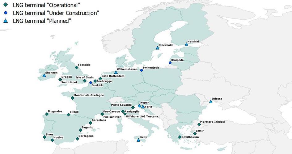 3 European LNG Import Terminals Figure: LNG imports terminals in Europe, which are operational, under construction and