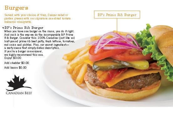 Boston Pizza Using Brand to Launch First Burger on Menu Boston Pizza 10 for $10 fall 2009 promotion