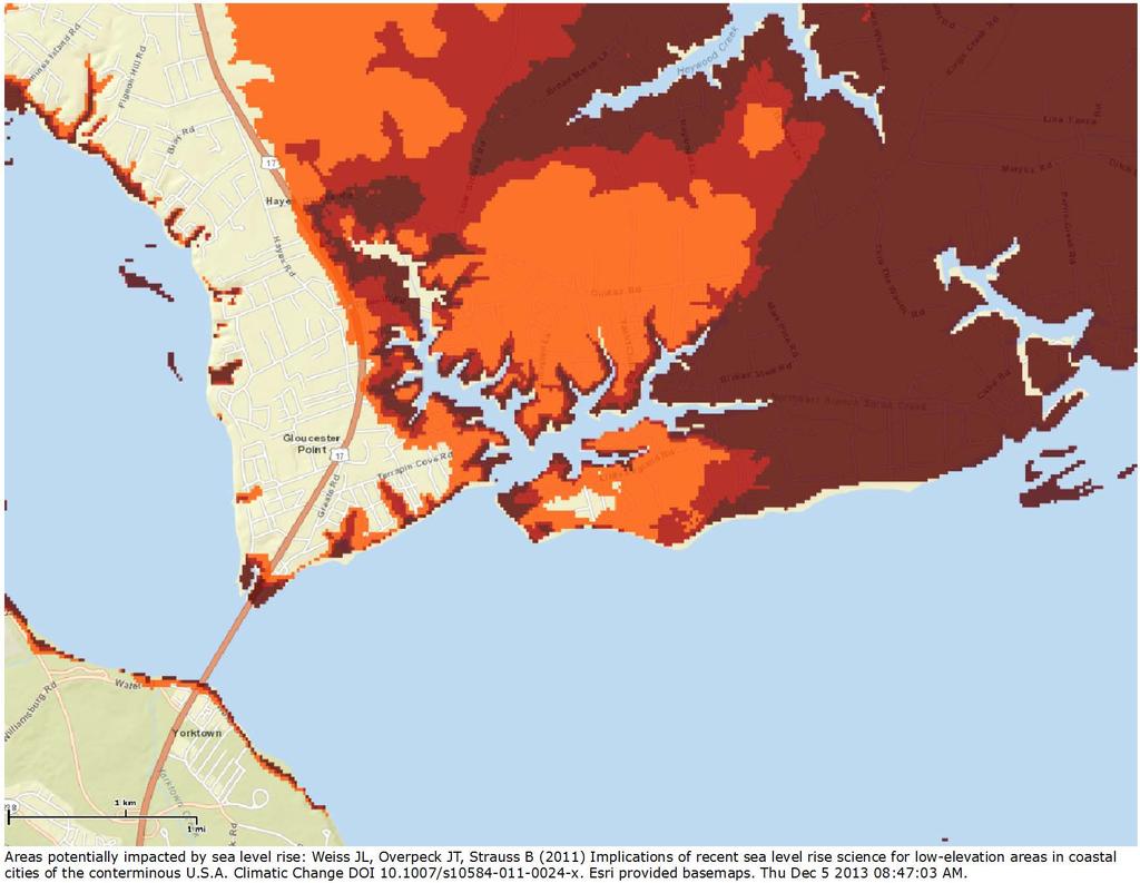 Sea Level Rise Vulnerability: 1m, 2m, 4m color scale 4 m 2 m 1 m 1 meter (3 feet) 2
