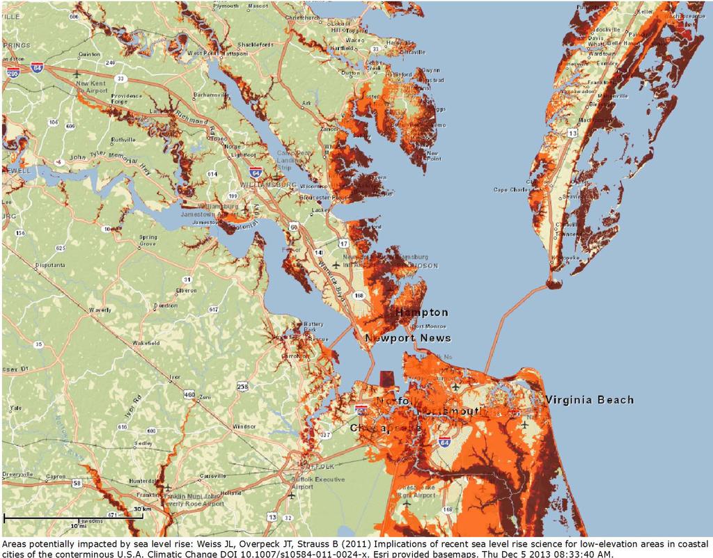 Sea Level Rise Vulnerability: 1m, 2m, 4m color scale http://climategem.geo.