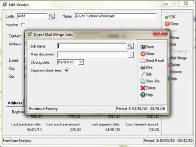 7 Working With Vendors Sage DacEasy Accounting User s Guide To Merge a Vendor Record With a Word Document 1 View a vendor on the Edit Vendor dialog box, and then select Mail Merge.