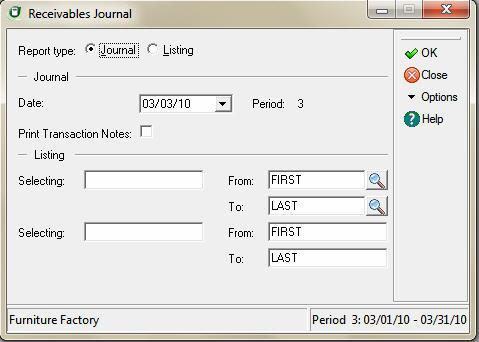 Using the Receivables Ledger Verifying Receivables Ledger Transactions 8 Access the Receivables Journal dialog box to print the Journal prior to posting.