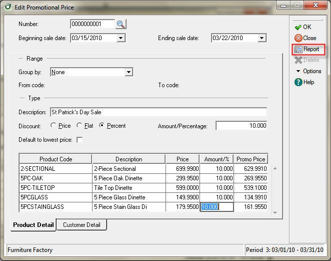 8 Working With Customers Sage DacEasy Accounting User s Guide 1 Choose Promotional Price from the Reports menu, or while in the Edit