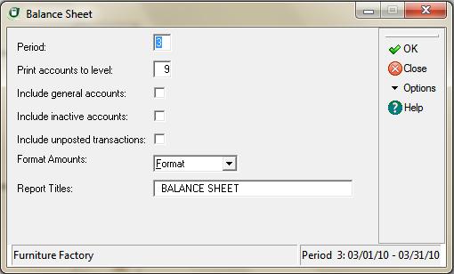 Printing Financial Reports Printing the Balance Sheet 11 Print the Balance Sheet to verify the accounting equation.