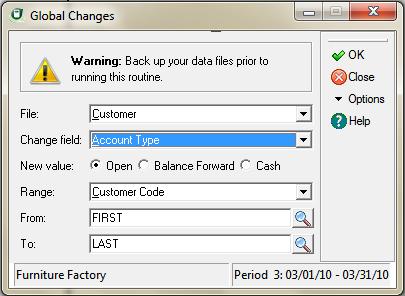 13 Periodic Operations Sage DacEasy Accounting User s Guide To Enter Global Changes 1 Select Global Changes from the Periodic menu. The Global Changes dialog box appears.