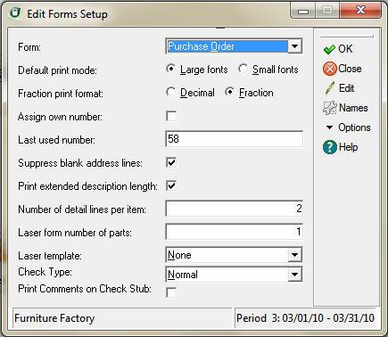 4 Setting Up Sage DacEasy Accounting User s Guide Enter form preferences on the Edit Forms Setup dialog box.