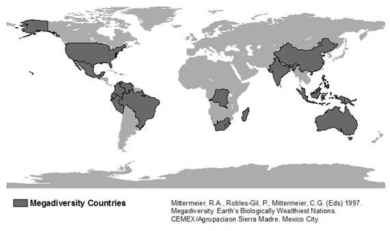 Megadiverse countries 17 megadiverse countries = less than 10% of the