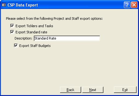 6. Select project and staff export options.
