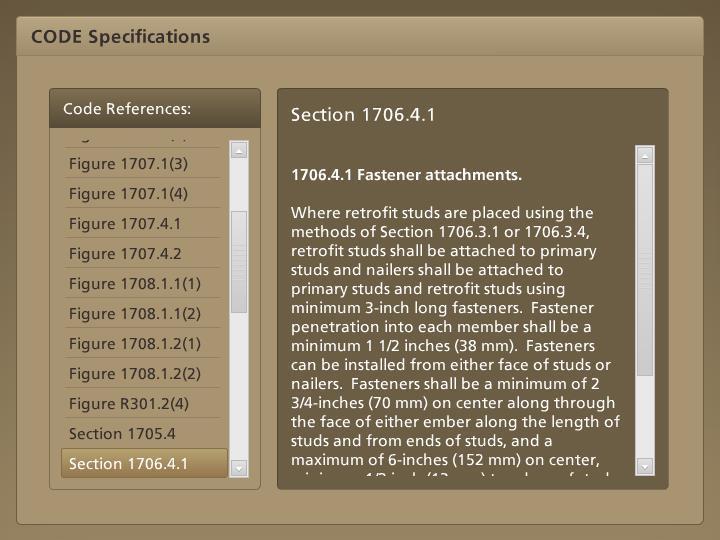 Section 1706.4.1-1706.4.1 Fastener attachments. Where retrofit studs are placed using the methods of Section 1706.3.