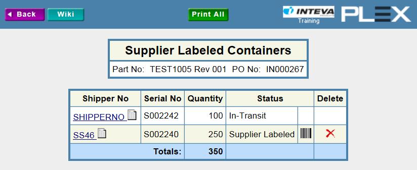 Labeled Containers When clicking on Quantity Created link, you are able to review labeled