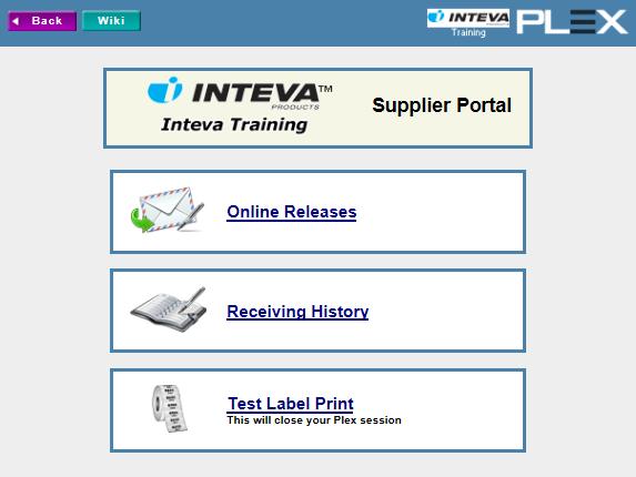 Supplier Web Access Viewing Releases Select the PCN of the Inteva Plant you wish to view. You will be directed to the Supplier Portal as your Main Menu. Select Online Releases.