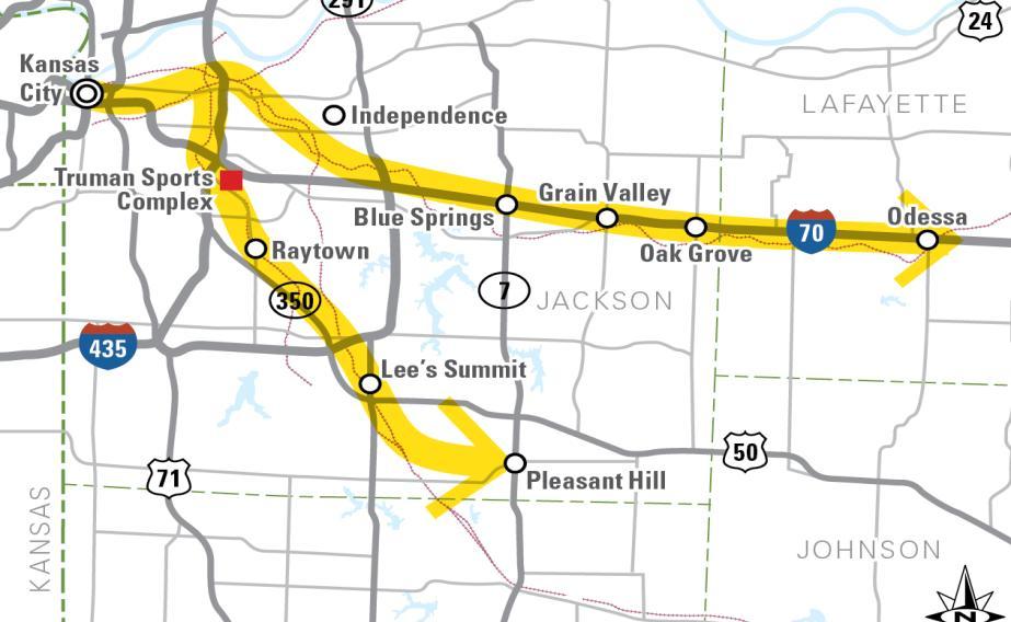 Project Overview The I-70 corridor runs from the heart of Kansas City, Missouri, extending east along the Kansas City Southern Railroad through Independence, Blue Springs, Grain Valley and Oak Grove