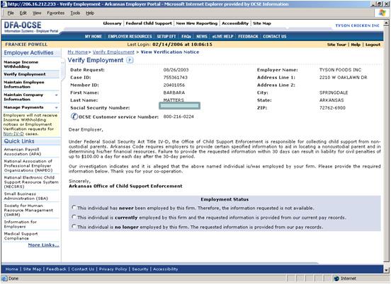 Employer Portal to ARCSIS Employee Verification When an employer