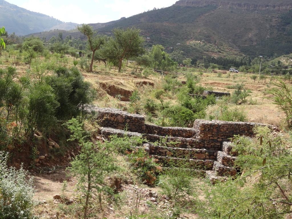 Partial view of series of gabion checkdams which are constructed at downstream of a bridge.