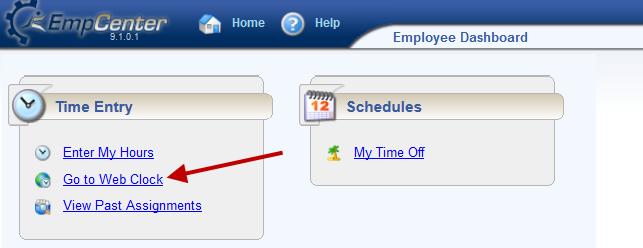 Clock: Select the assignment to access the Web Clock.