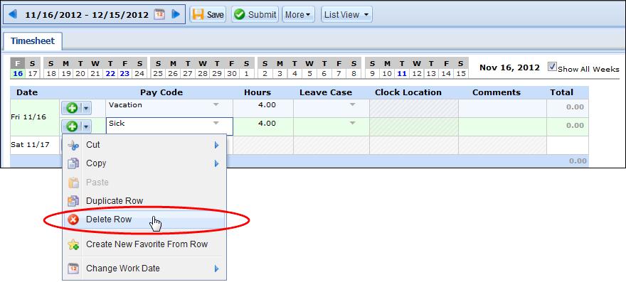row to: Note: you can add as many rows as needed for the day.