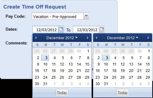 b. Select the start and end dates for your leave request either