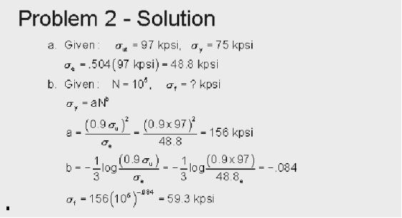 3. Problem 2- Solution Since the tensile strength is less than 200 kpsi then for part a the estimate of the endurance limit is simply given by.504 times the tensile strength.