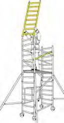 Climb the tower on the inside and from a protected 13 position within the trapdoor, fit 4 horizontal braces as guardrails on the upper and lower rungs of the guardrail frames, on both sides of the