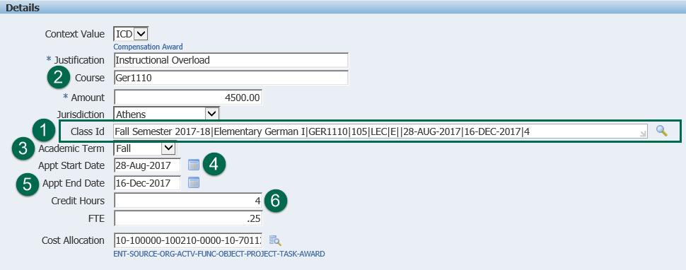 Details ICD is the default in Context Value drop down. Enter a valid account number for the Cost Allocation field. COURSE DETAILS: 1.