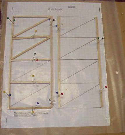 When you have finished making all 4 sides, glue them together. You may be able to use small clamps. Use a square for accuracy. 6. Weigh your tower in grams and record it in the space provided. 7.