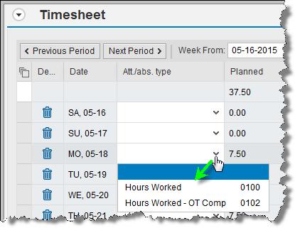 Once the correct set of dates is displayed, the following actions should be taken to properly record working time: 8.1. In the Att./abs.