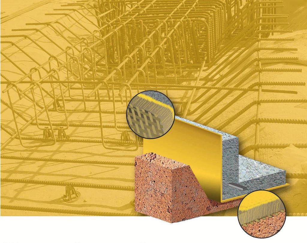 The system is used as a damp-proofing or waterproofing membrane below ground to protect basements and other underground structures against water penetration and water vapour transmission from the