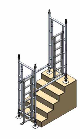 Build Method Position a second portal ladder 3 frame higher on stairs as shown and fit other end of horizontal brace just above the bottom rung.