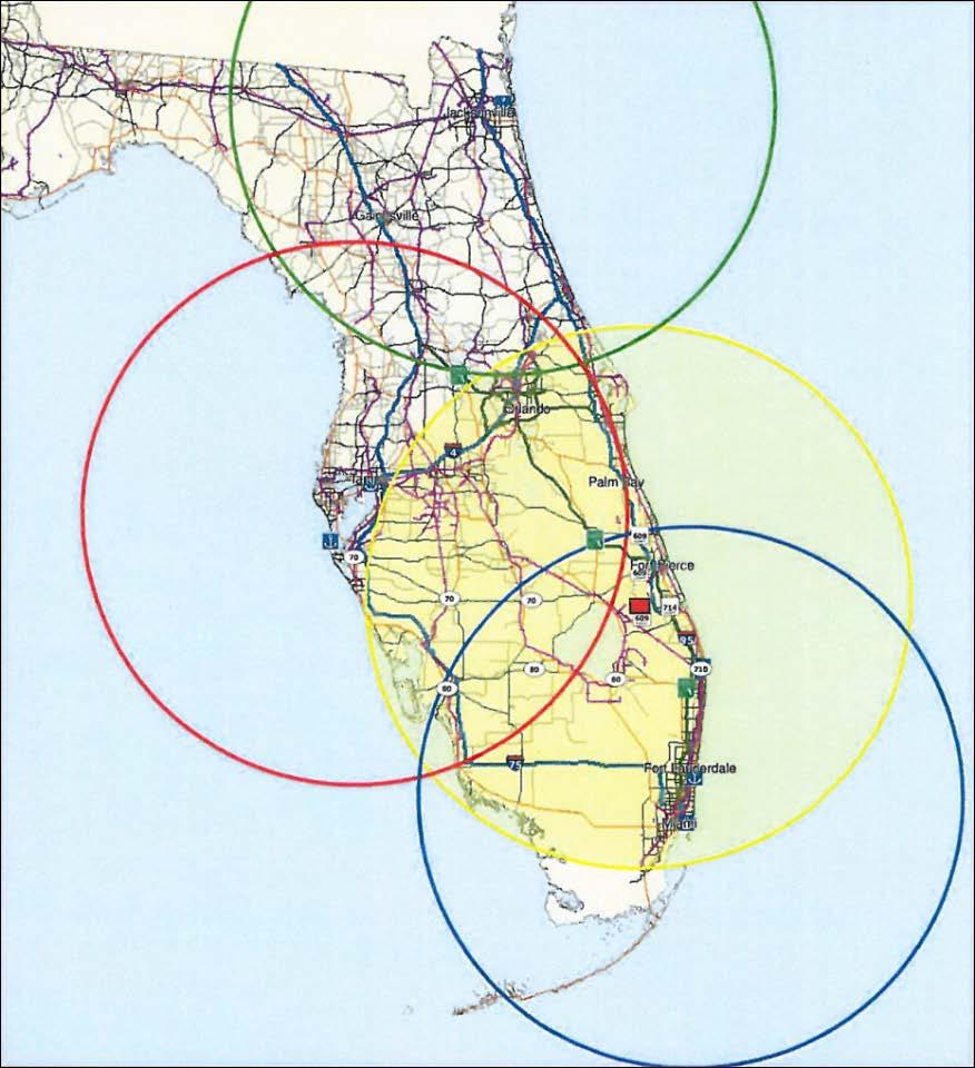 Florida distribution networks 120 miles FIP can reach about 11 million people, or about 64.7% of the Florida population, within a 120 mile radius of the site.